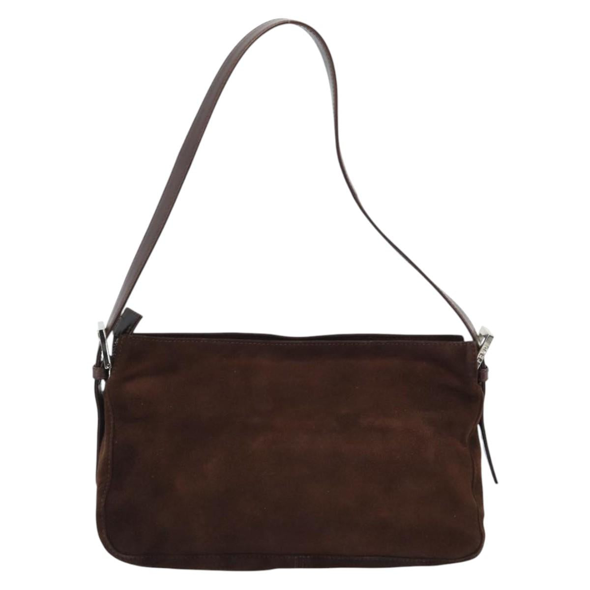FENDI Mamma Baguette Shoulder Bag Suede Brown Silver Auth 194652V