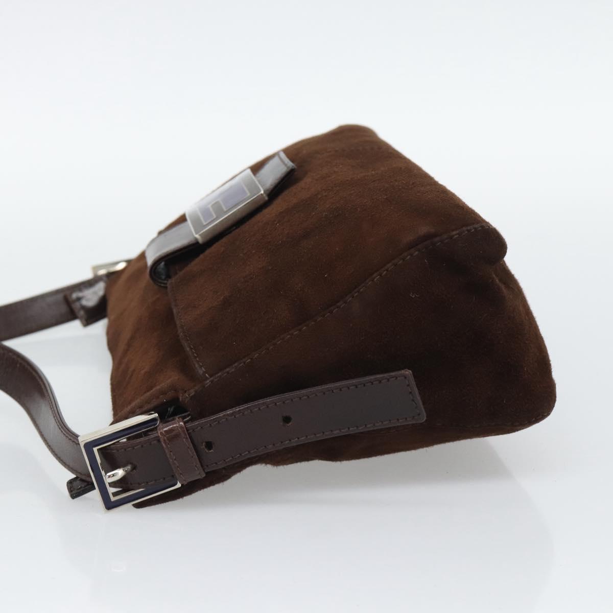 FENDI Mamma Baguette Shoulder Bag Suede Brown Silver Auth 194652V