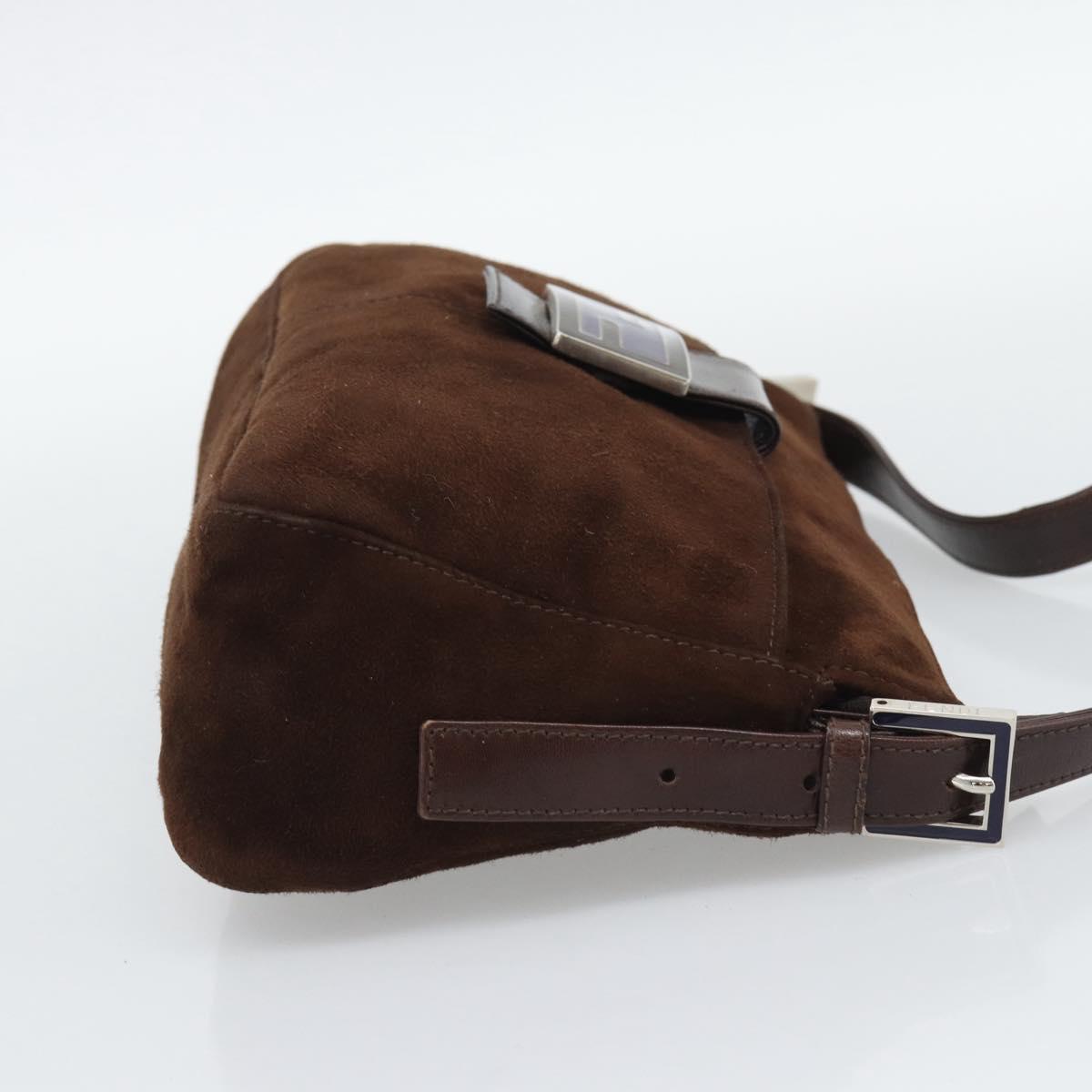 FENDI Mamma Baguette Shoulder Bag Suede Brown Silver Auth 194652V