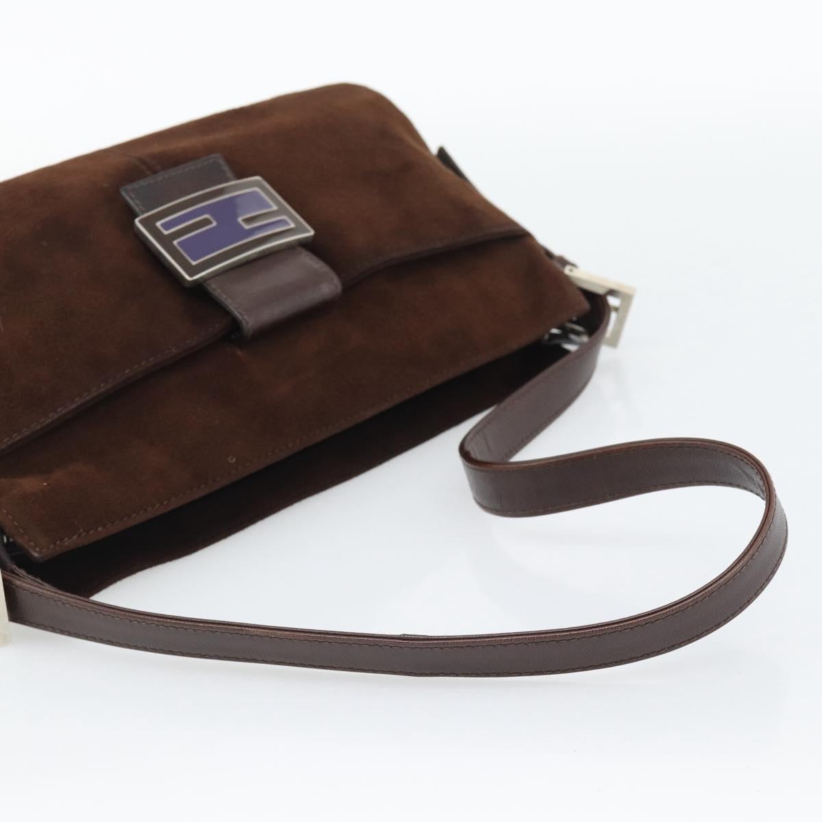 FENDI Mamma Baguette Shoulder Bag Suede Brown Silver Auth 194652V