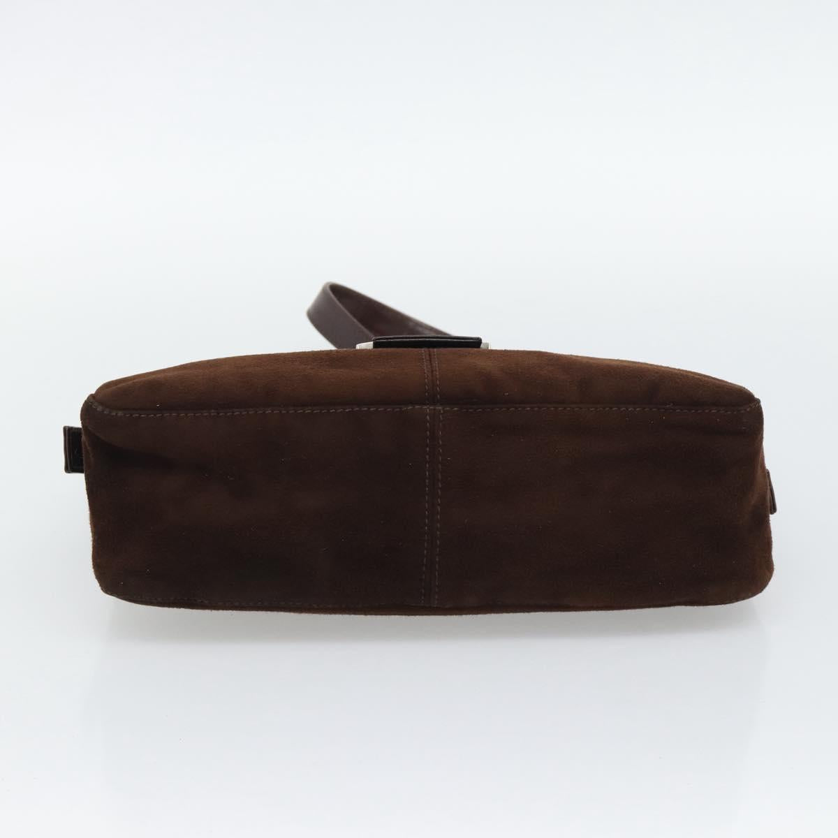 FENDI Mamma Baguette Shoulder Bag Suede Brown Silver Auth 194652V