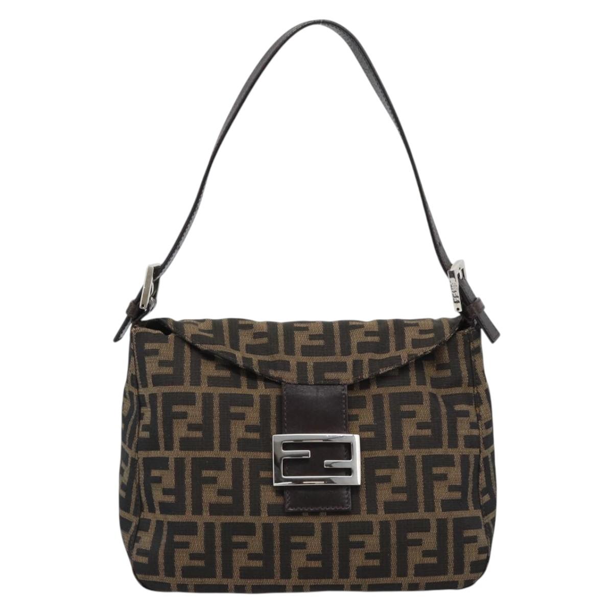 FENDI Zucca Canvas Mamma Baguette Shoulder Bag Brown Black Auth 194653V