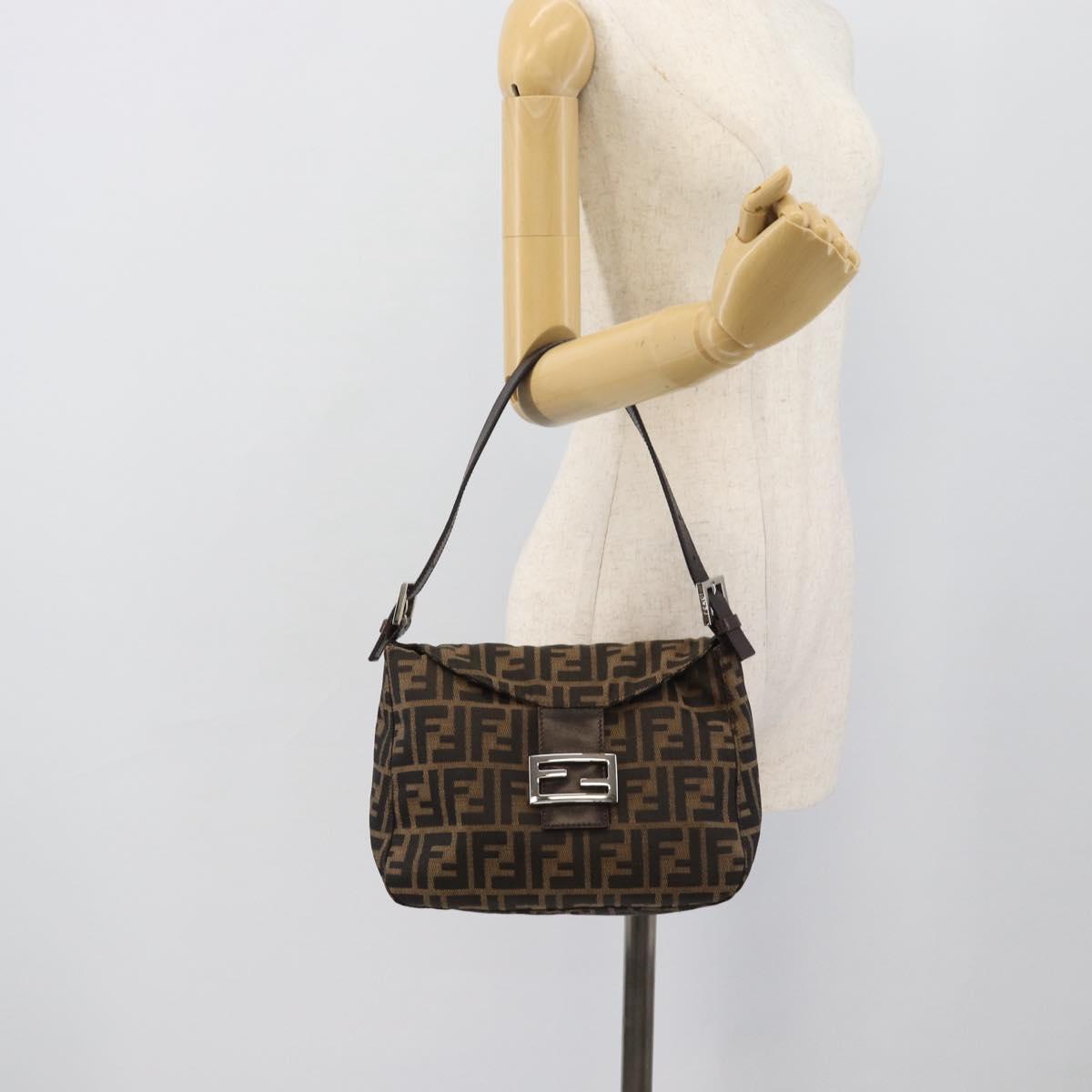 FENDI Zucca Canvas Mamma Baguette Shoulder Bag Brown Black Auth 194653V