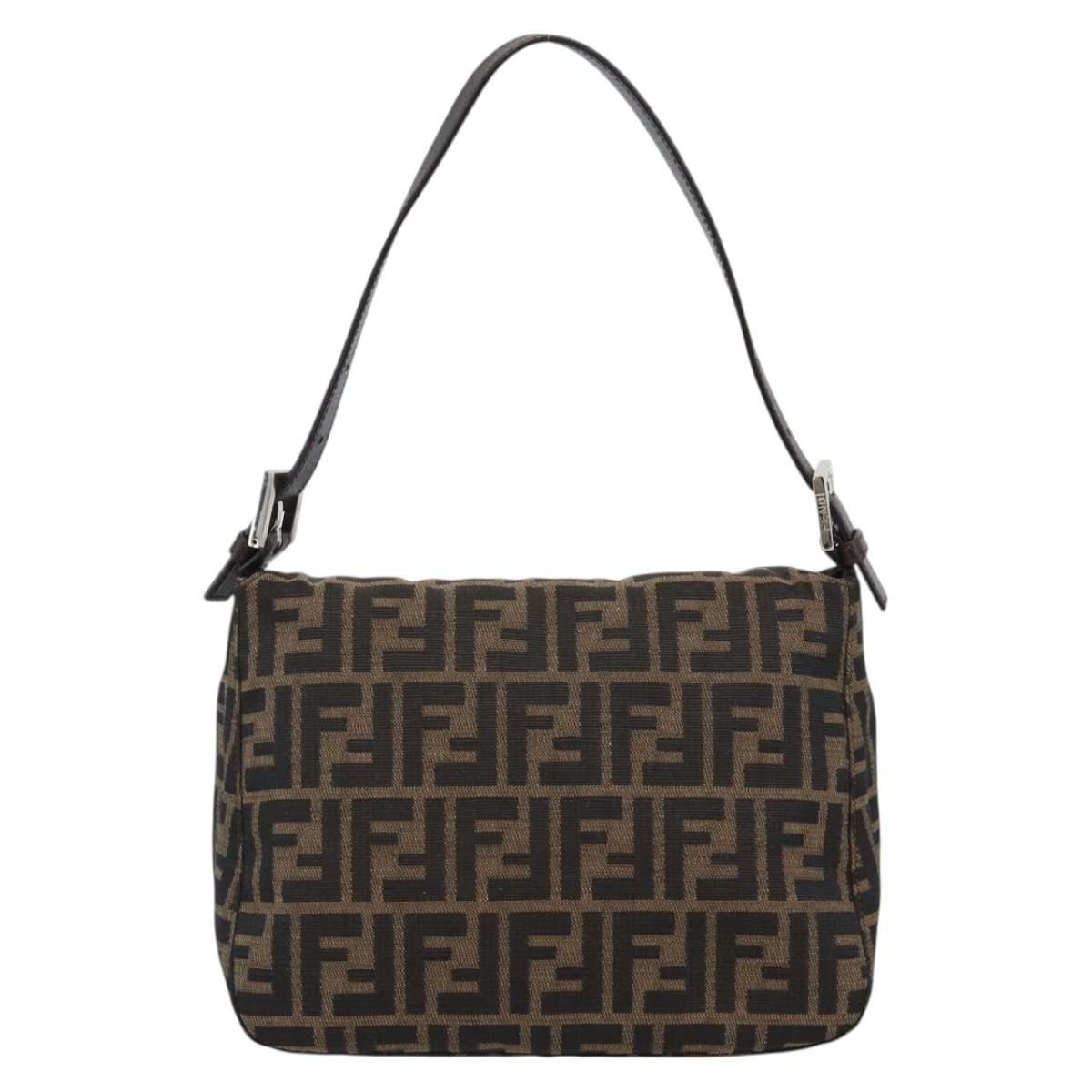 FENDI Zucca Canvas Mamma Baguette Shoulder Bag Brown Black Auth 194653V
