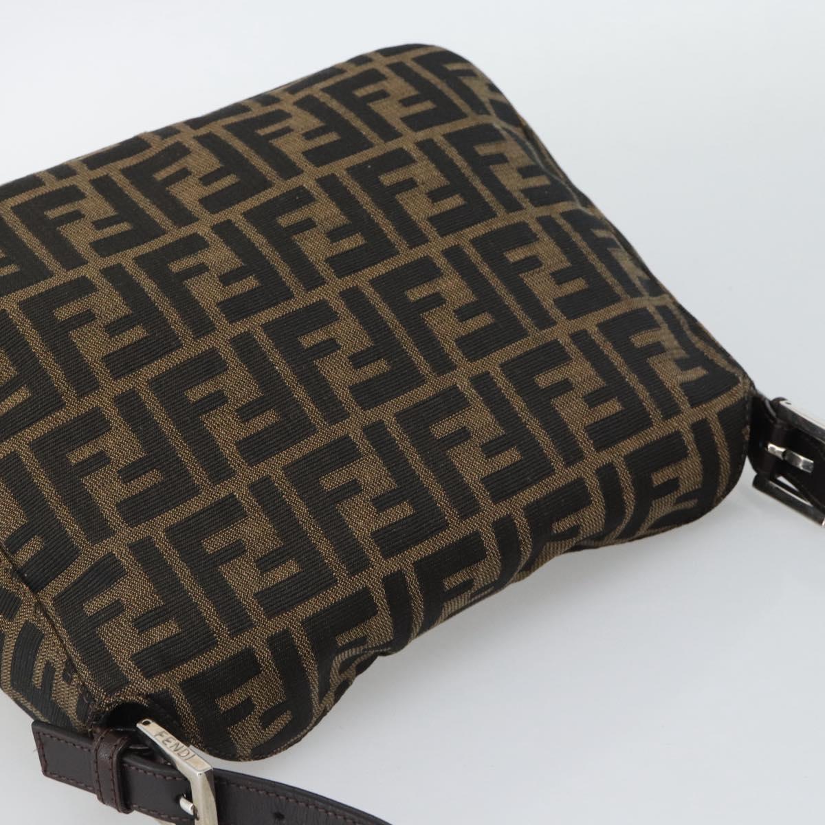 FENDI Zucca Canvas Mamma Baguette Shoulder Bag Brown Black Auth 194653V