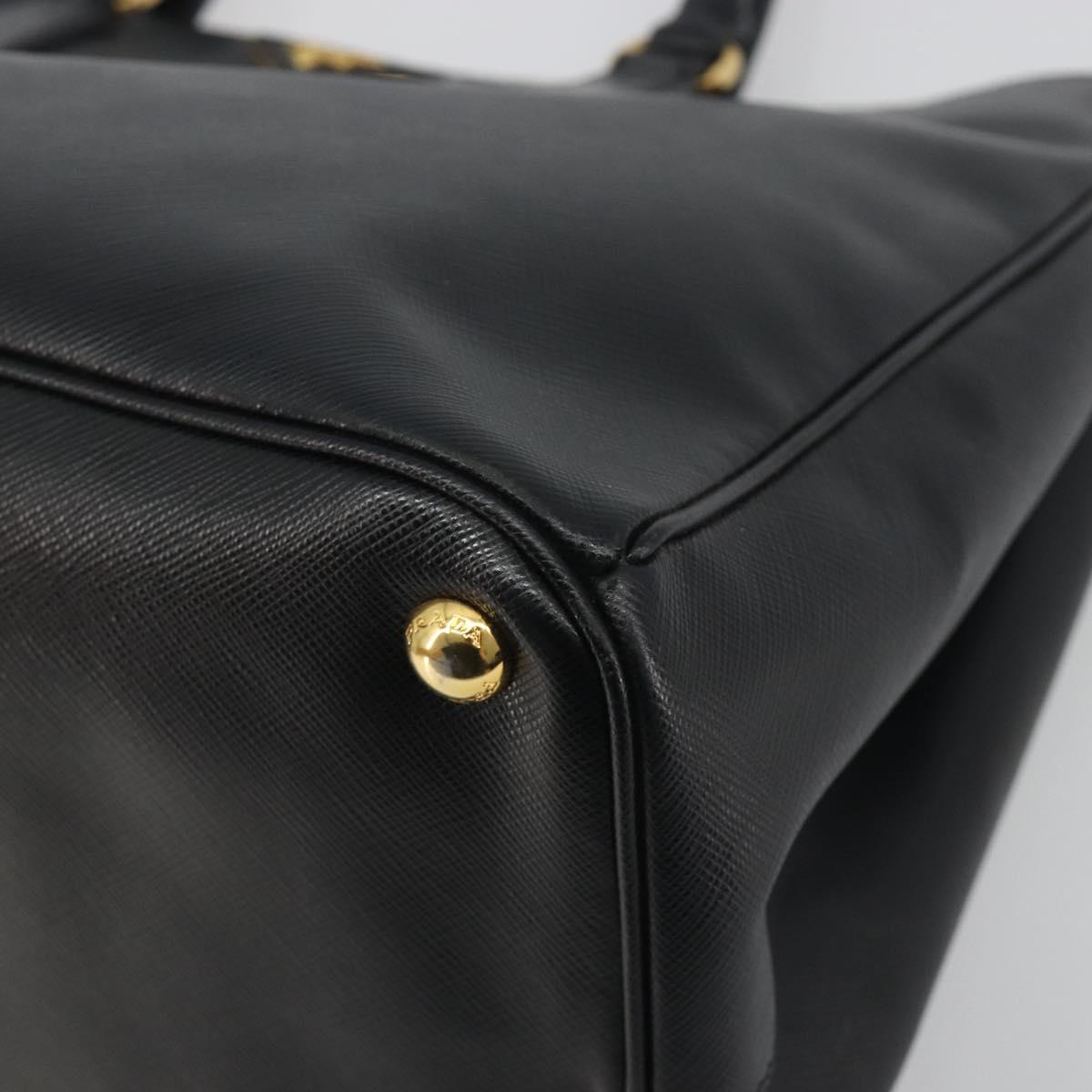 PRADA Galleria Hand Bag Saffiano leather Black Gold Auth 194656V