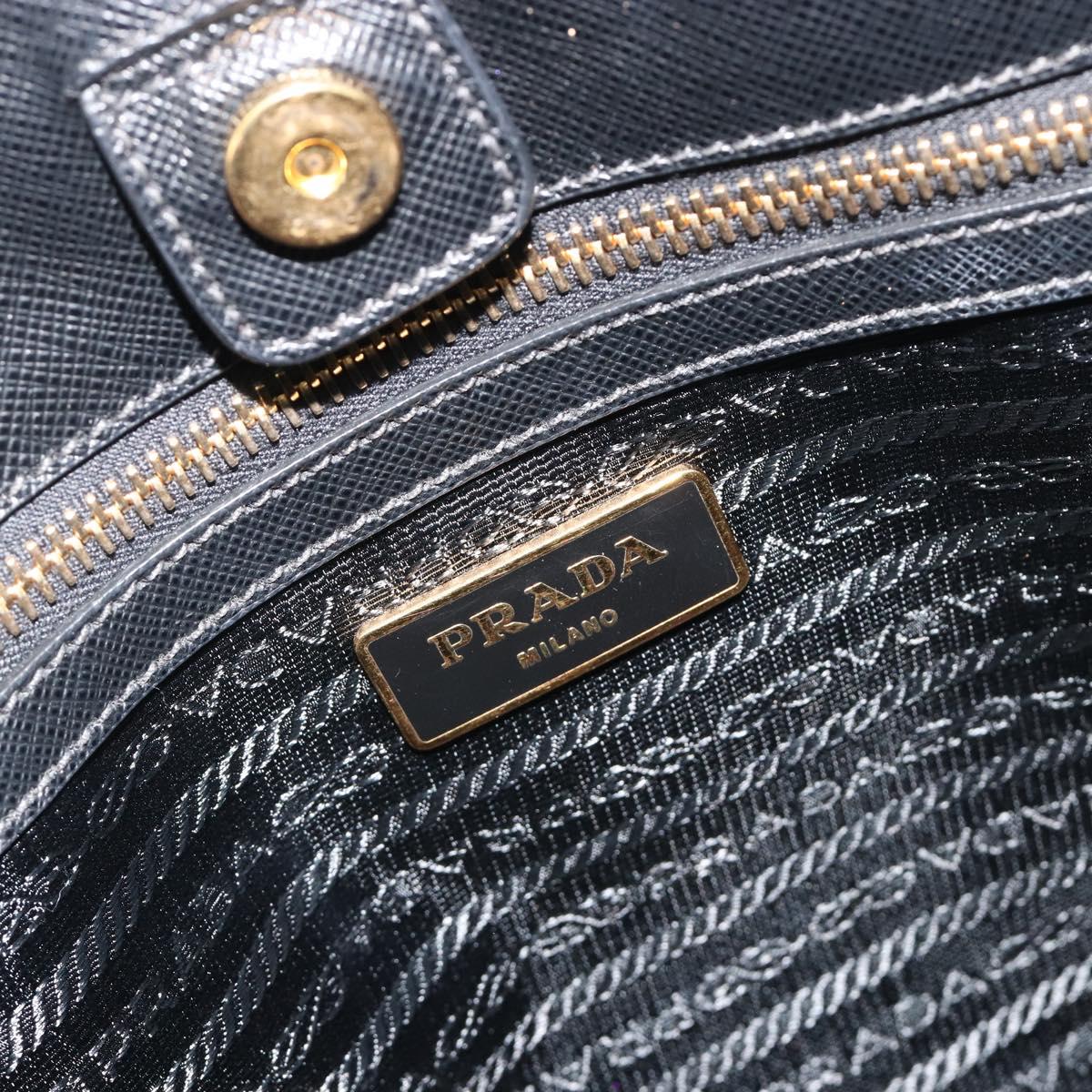 PRADA Galleria Hand Bag Saffiano leather Black Gold Auth 194656V