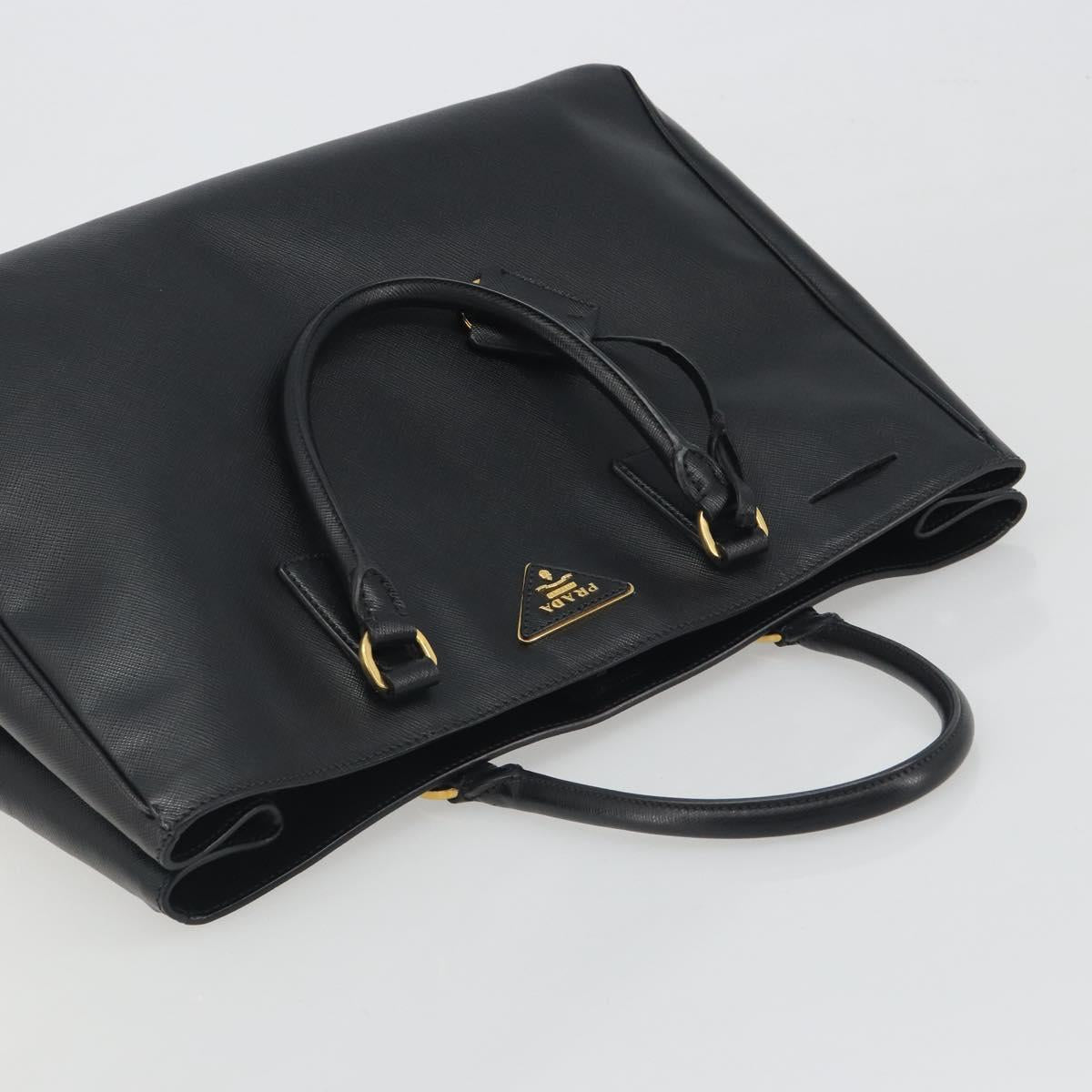 PRADA Galleria Hand Bag Saffiano leather Black Gold Auth 194656V