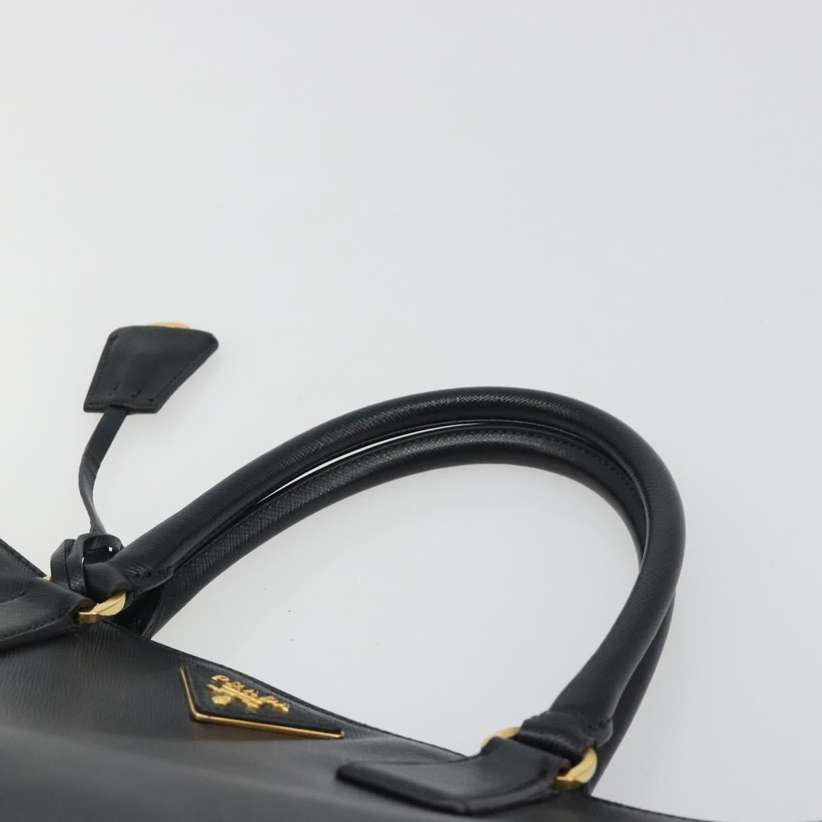 PRADA Galleria Hand Bag Saffiano leather Black Gold Auth 194656V