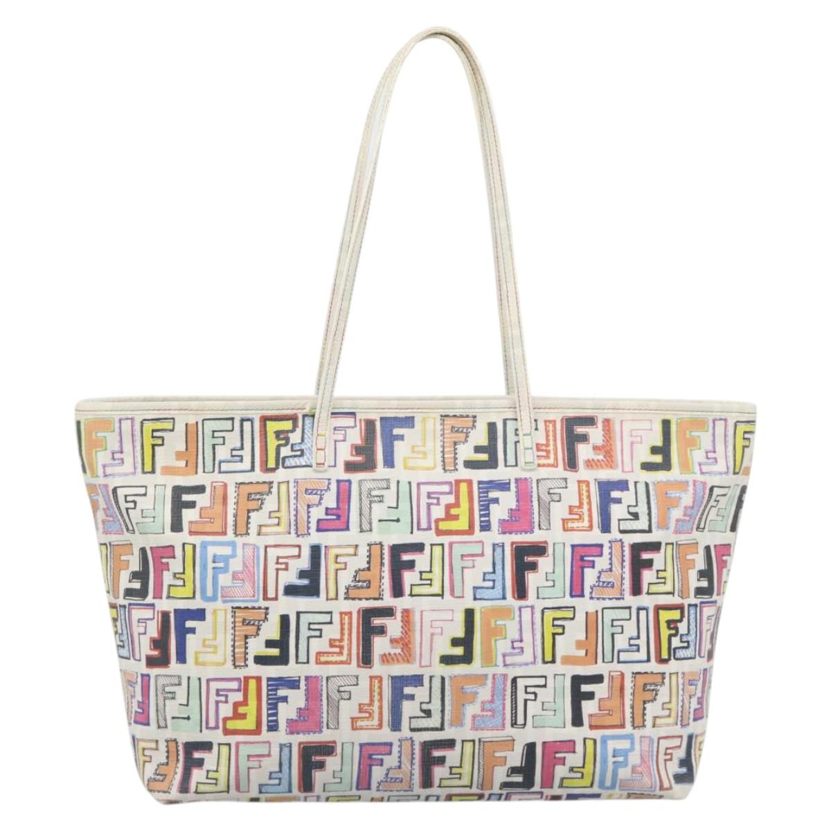 FENDI Zucca Canvas Tote Bag PVC Multicolor Gold Auth 194657V
