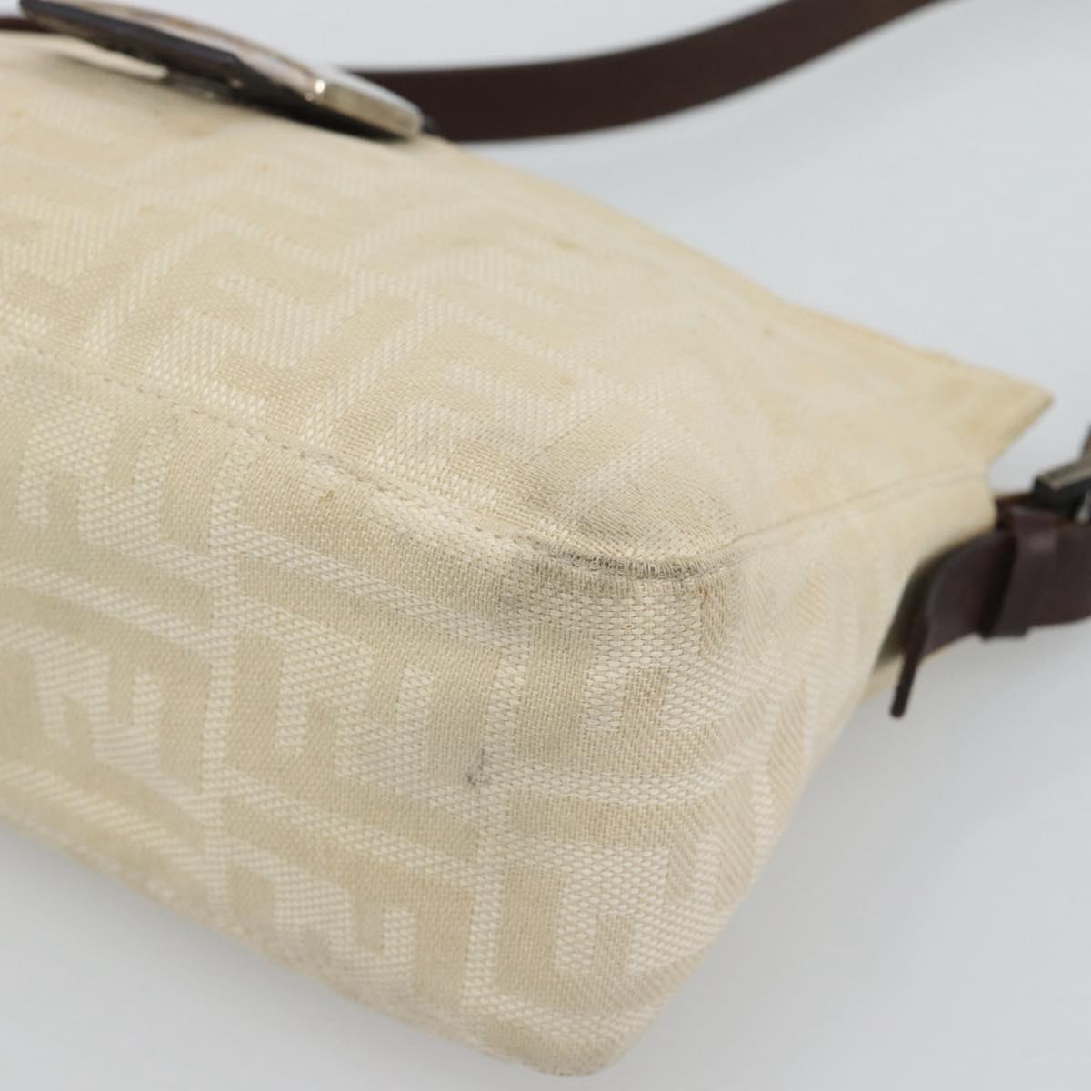 FENDI Zucca Canvas Mamma Baguette Shoulder Bag Ivory Silver Auth 194658