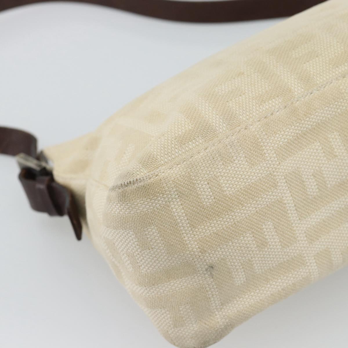 FENDI Zucca Canvas Mamma Baguette Shoulder Bag Ivory Silver Auth 194658