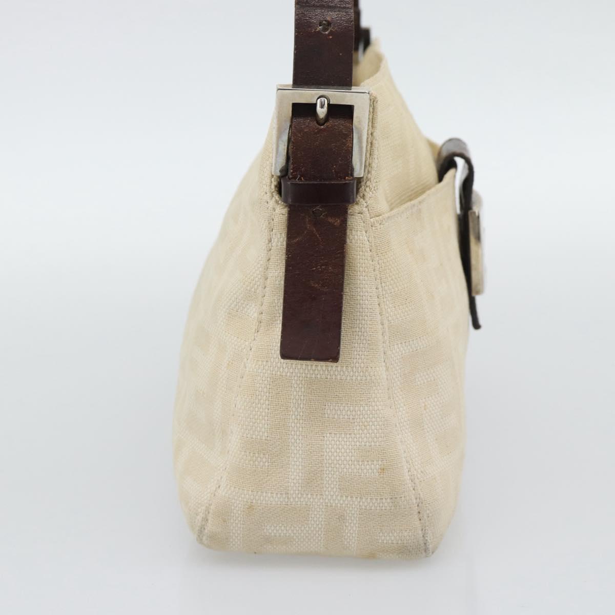 FENDI Zucca Canvas Mamma Baguette Shoulder Bag Ivory Silver Auth 194658