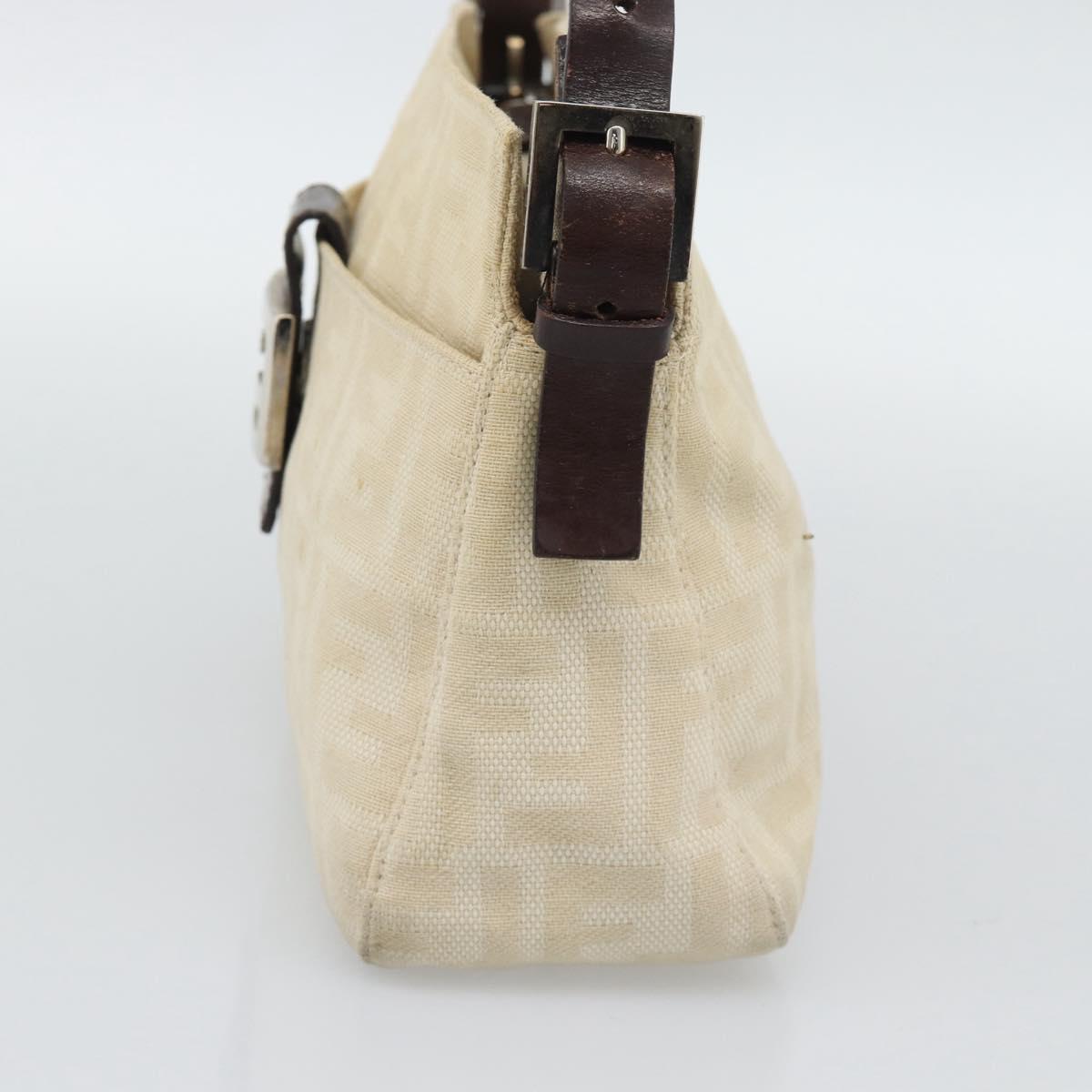 FENDI Zucca Canvas Mamma Baguette Shoulder Bag Ivory Silver Auth 194658