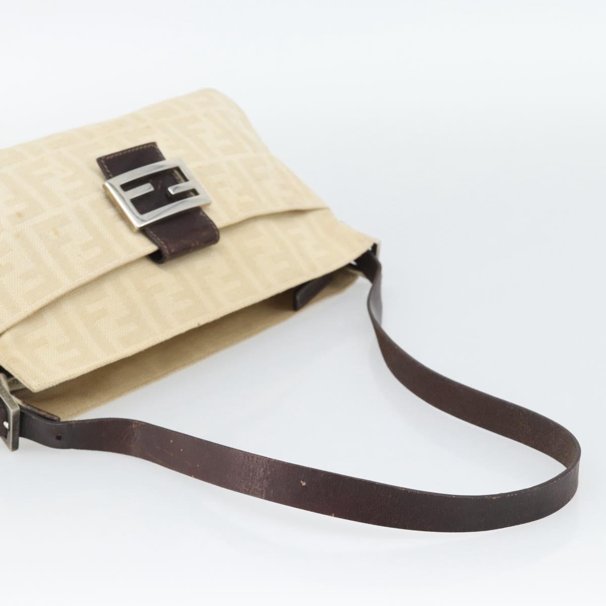 FENDI Zucca Canvas Mamma Baguette Shoulder Bag Ivory Silver Auth 194658