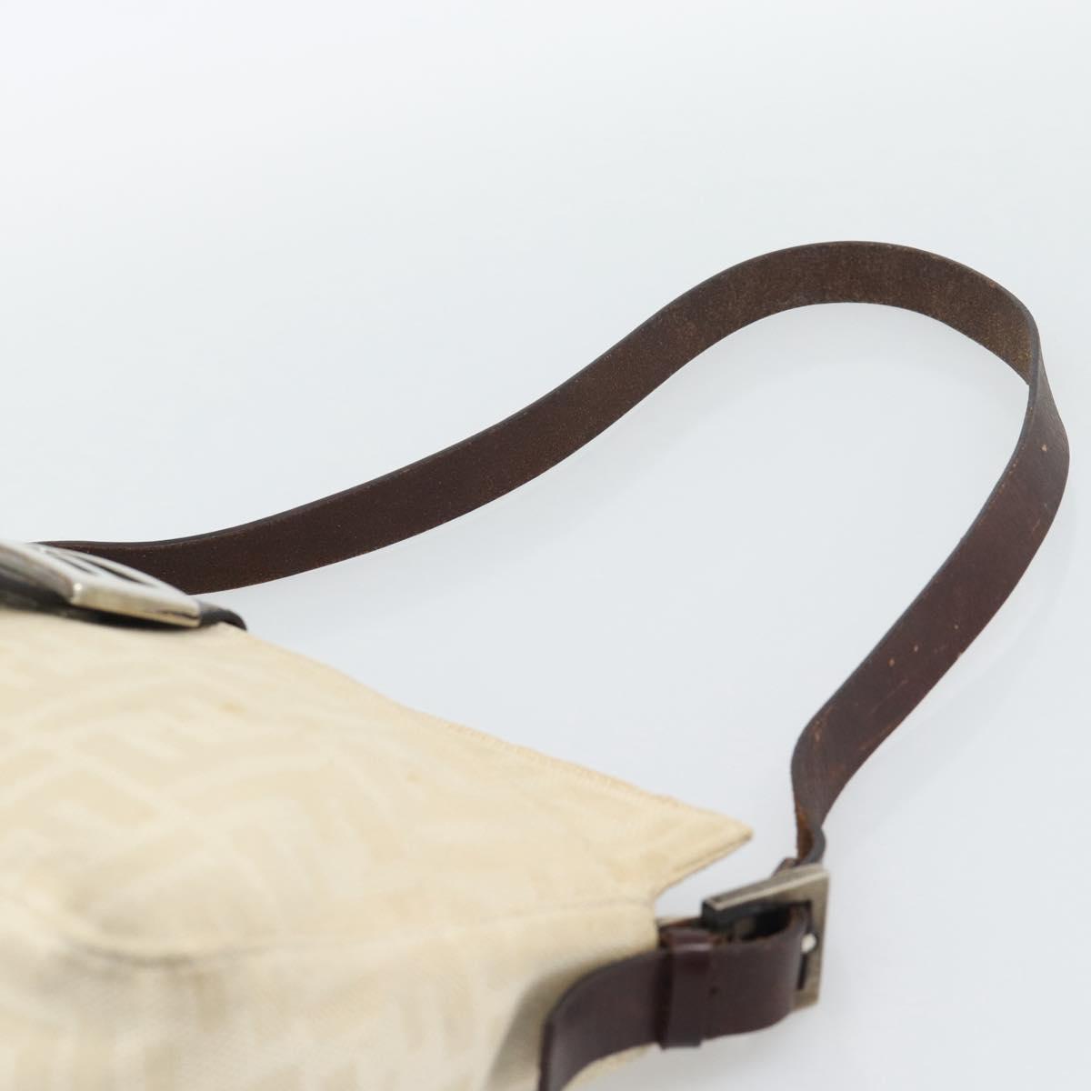 FENDI Zucca Canvas Mamma Baguette Shoulder Bag Ivory Silver Auth 194658
