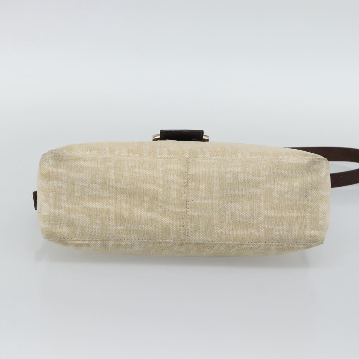 FENDI Zucca Canvas Mamma Baguette Shoulder Bag Ivory Silver Auth 194658