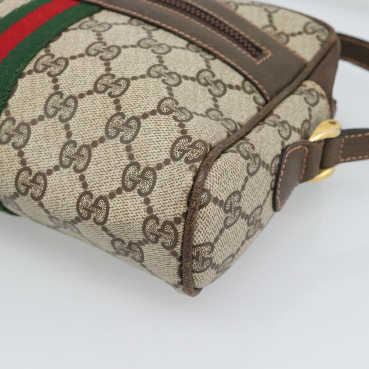 GUCCI GG Supreme Web Sherry Line Shoulder Bag PVC Beige Gold Auth 194659A