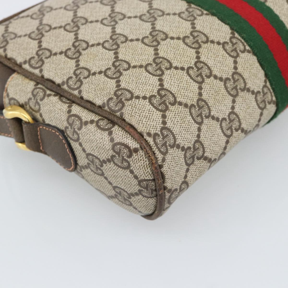 GUCCI GG Supreme Web Sherry Line Shoulder Bag PVC Beige Gold Auth 194659A