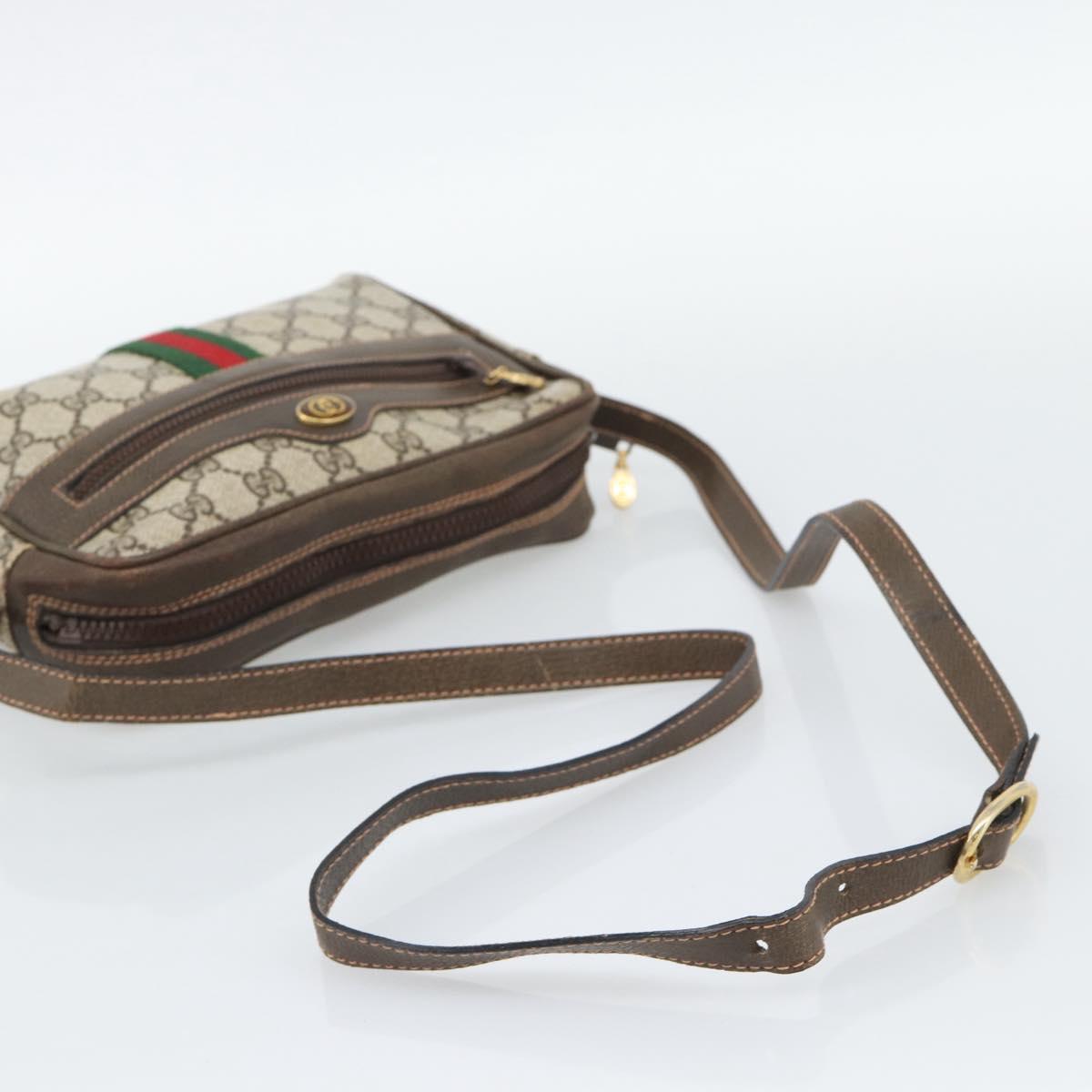 GUCCI GG Supreme Web Sherry Line Shoulder Bag PVC Beige Gold Auth 194659A
