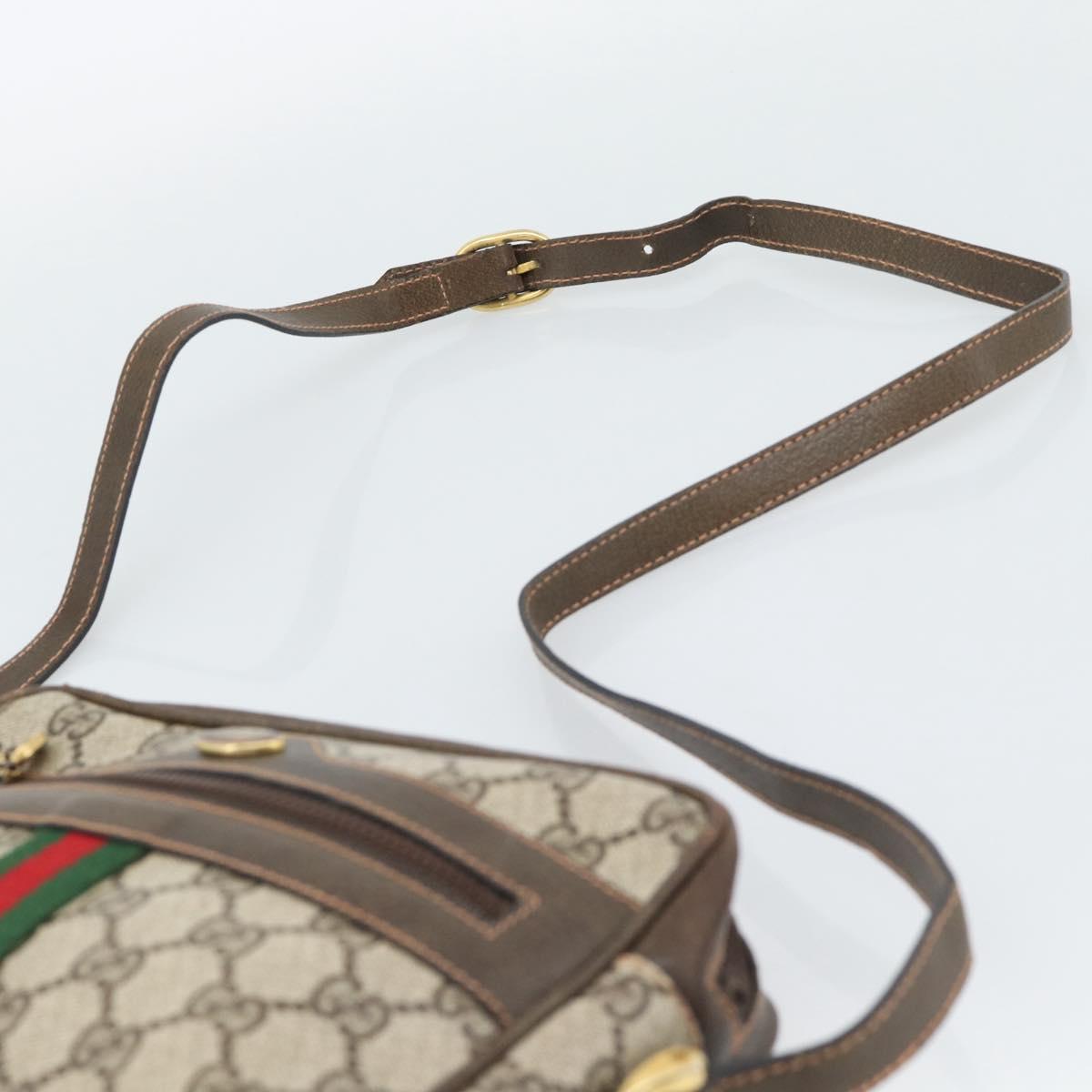 GUCCI GG Supreme Web Sherry Line Shoulder Bag PVC Beige Gold Auth 194659A
