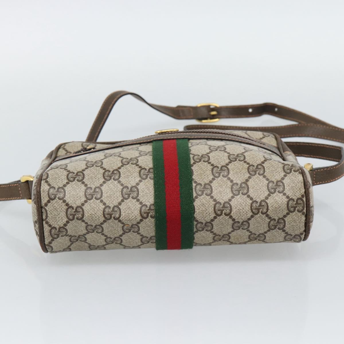 GUCCI GG Supreme Web Sherry Line Shoulder Bag PVC Beige Gold Auth 194659A