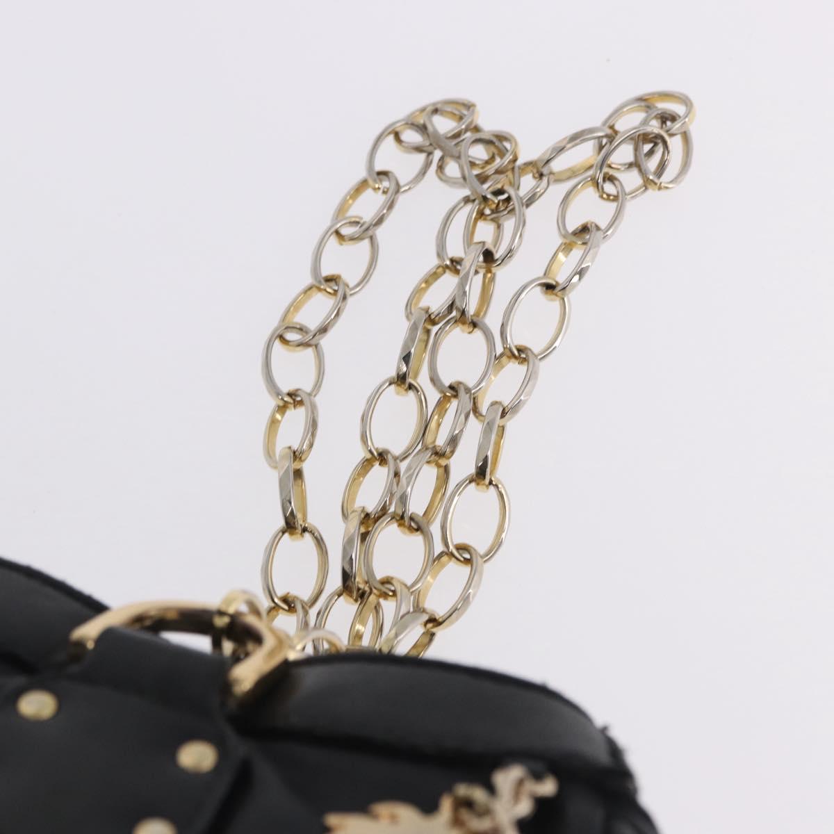 VERSACE Chain Shoulder Bag Leather H&M Collaboration Black Gold Auth 194660A