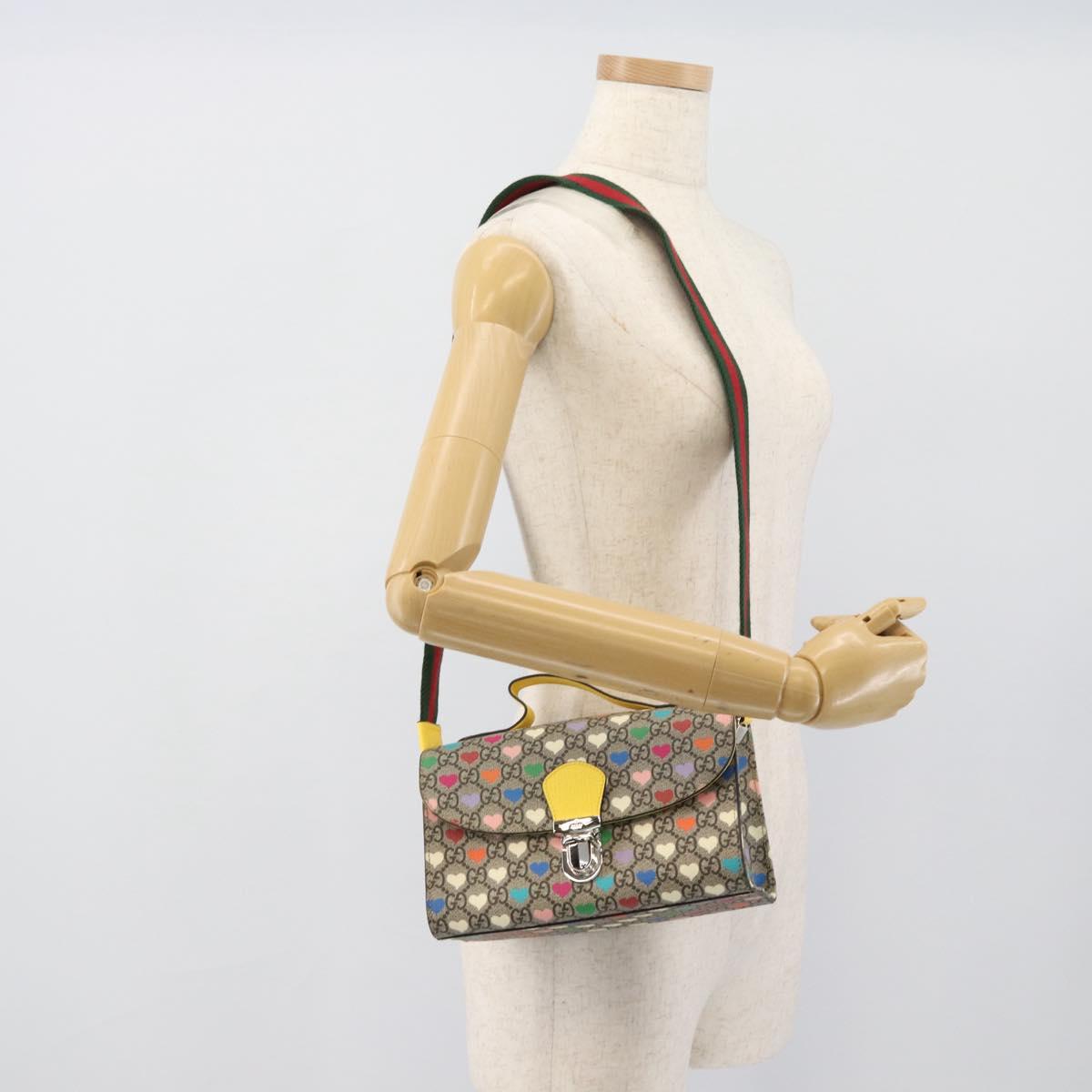 GUCCI GG Supreme Shoulder Bag PVC 2way Beige Silver 525515 Auth 194662M