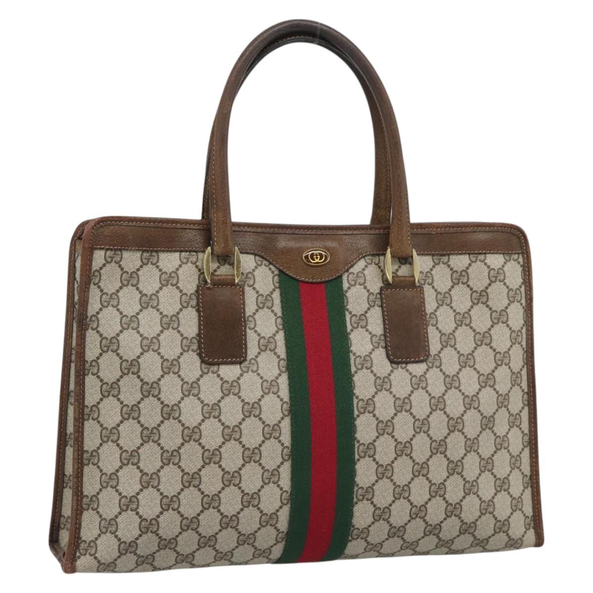 GUCCI GG Supreme Web Sherry Line Hand Bag PVC Beige Gold 002 4083 39 Auth 194663