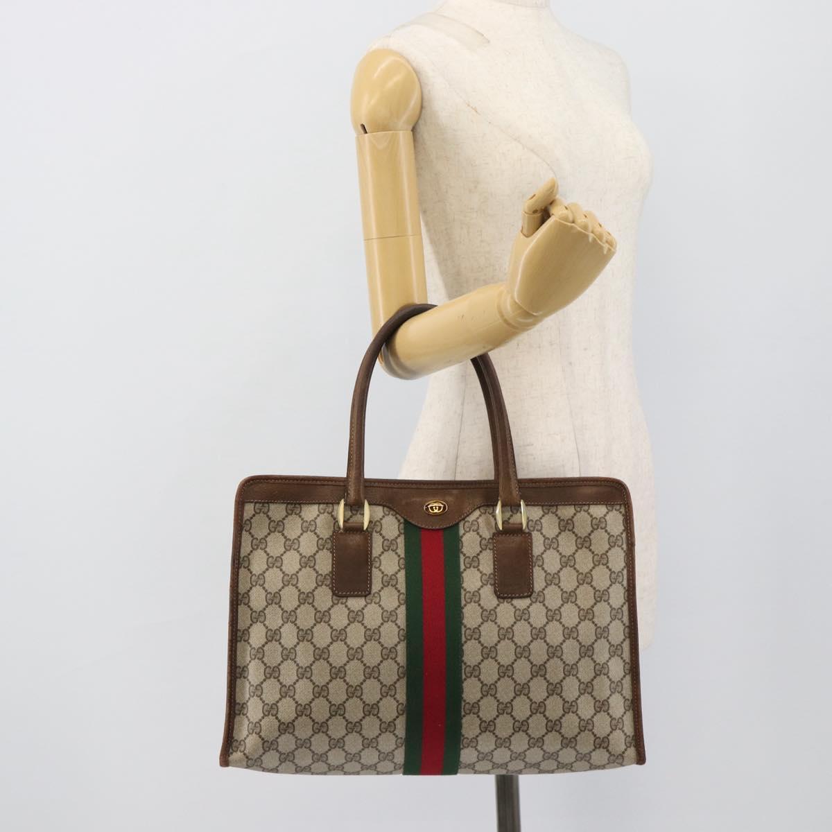 GUCCI GG Supreme Web Sherry Line Hand Bag PVC Beige Gold 002 4083 39 Auth 194663