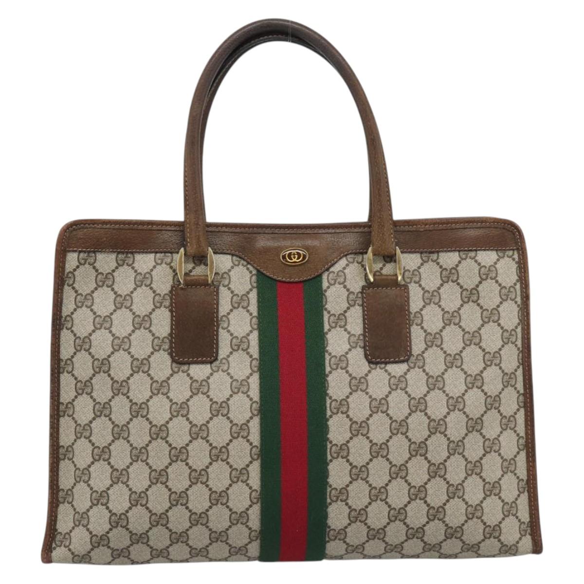 GUCCI GG Supreme Web Sherry Line Hand Bag PVC Beige Gold 002 4083 39 Auth 194663