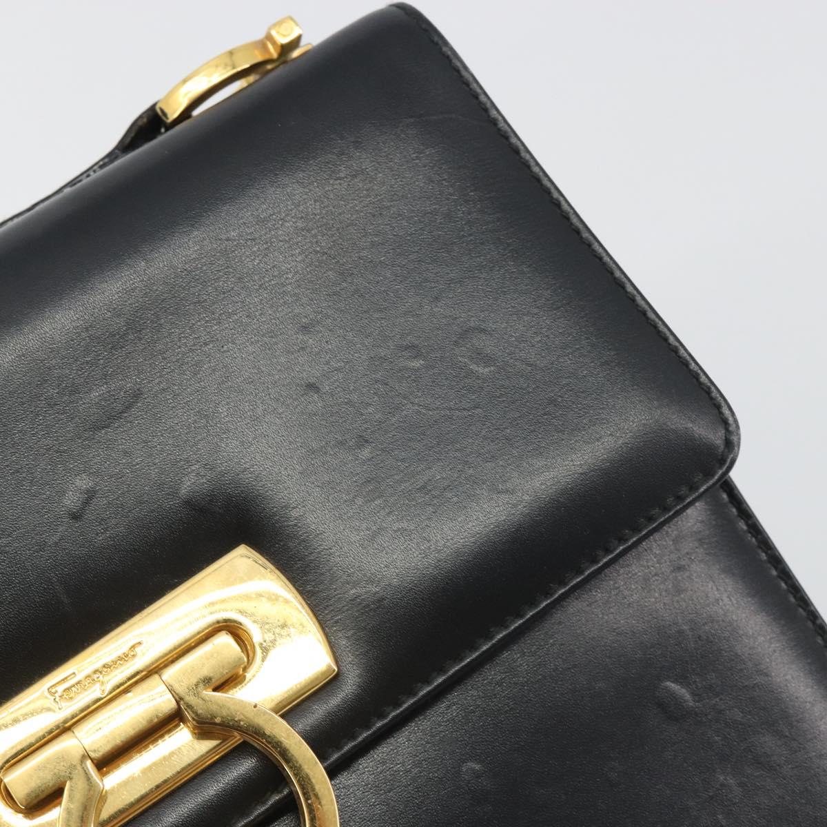 Salvatore Ferragamo Gancini Shoulder Bag Leather Black Gold Auth 194666