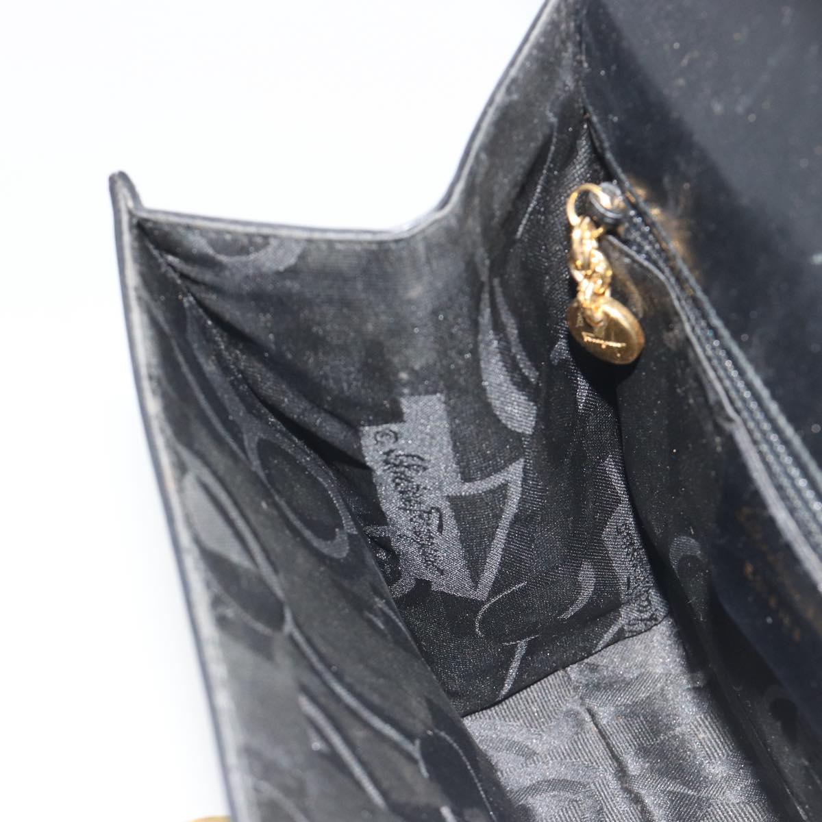 Salvatore Ferragamo Gancini Shoulder Bag Leather Black Gold Auth 194666