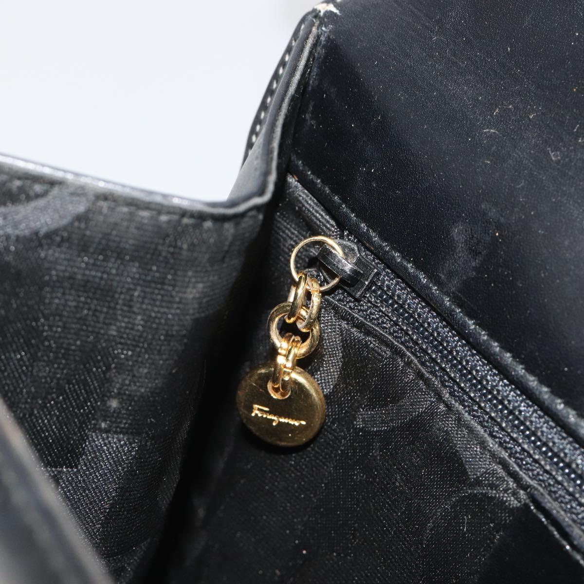 Salvatore Ferragamo Gancini Shoulder Bag Leather Black Gold Auth 194666
