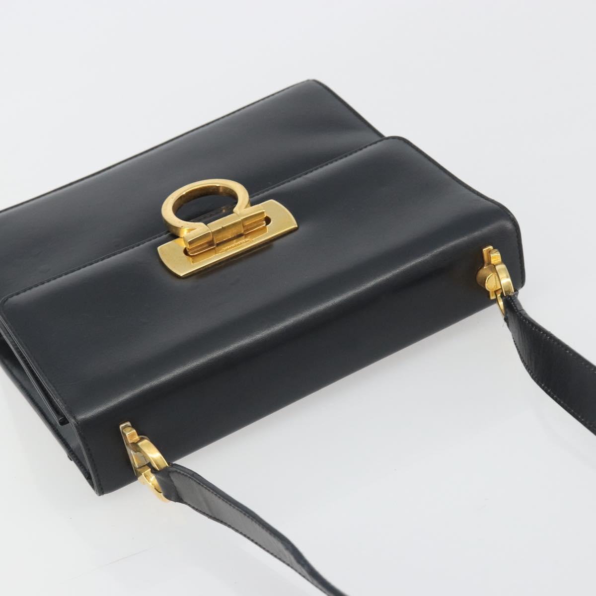 Salvatore Ferragamo Gancini Shoulder Bag Leather Black Gold Auth 194666