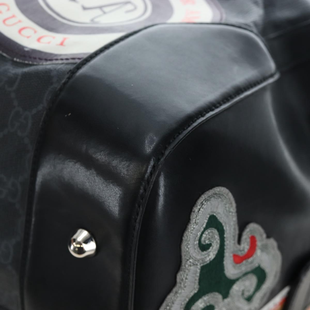 GUCCI GG Supreme Boston Bag PVC 2way Black Silver 474131 Auth 194667M