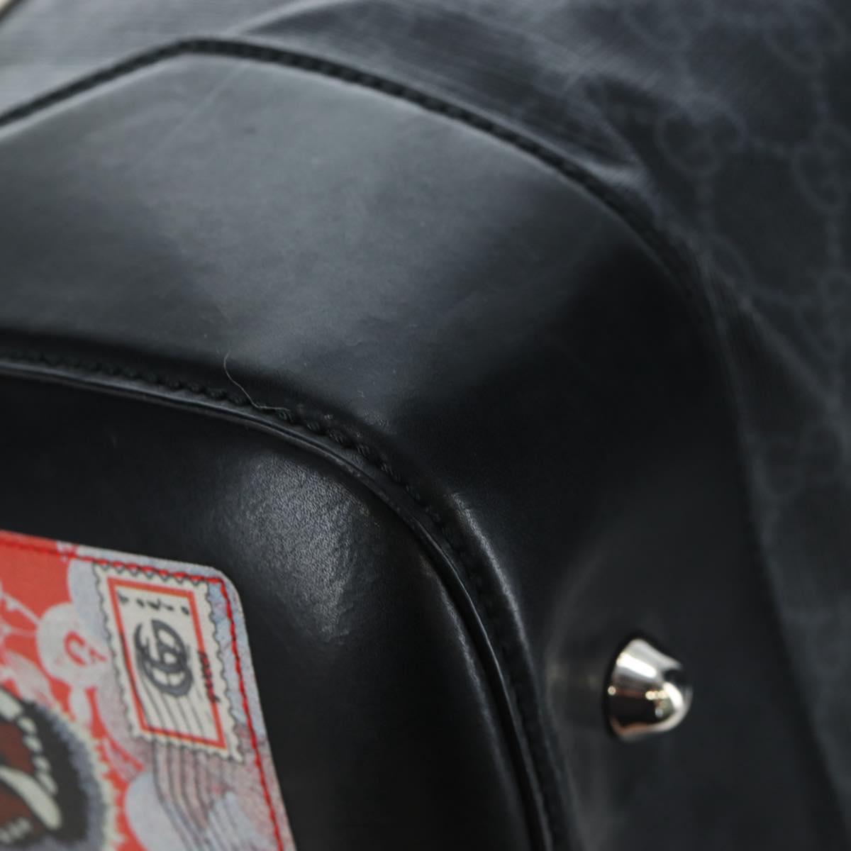 GUCCI GG Supreme Boston Bag PVC 2way Black Silver 474131 Auth 194667M