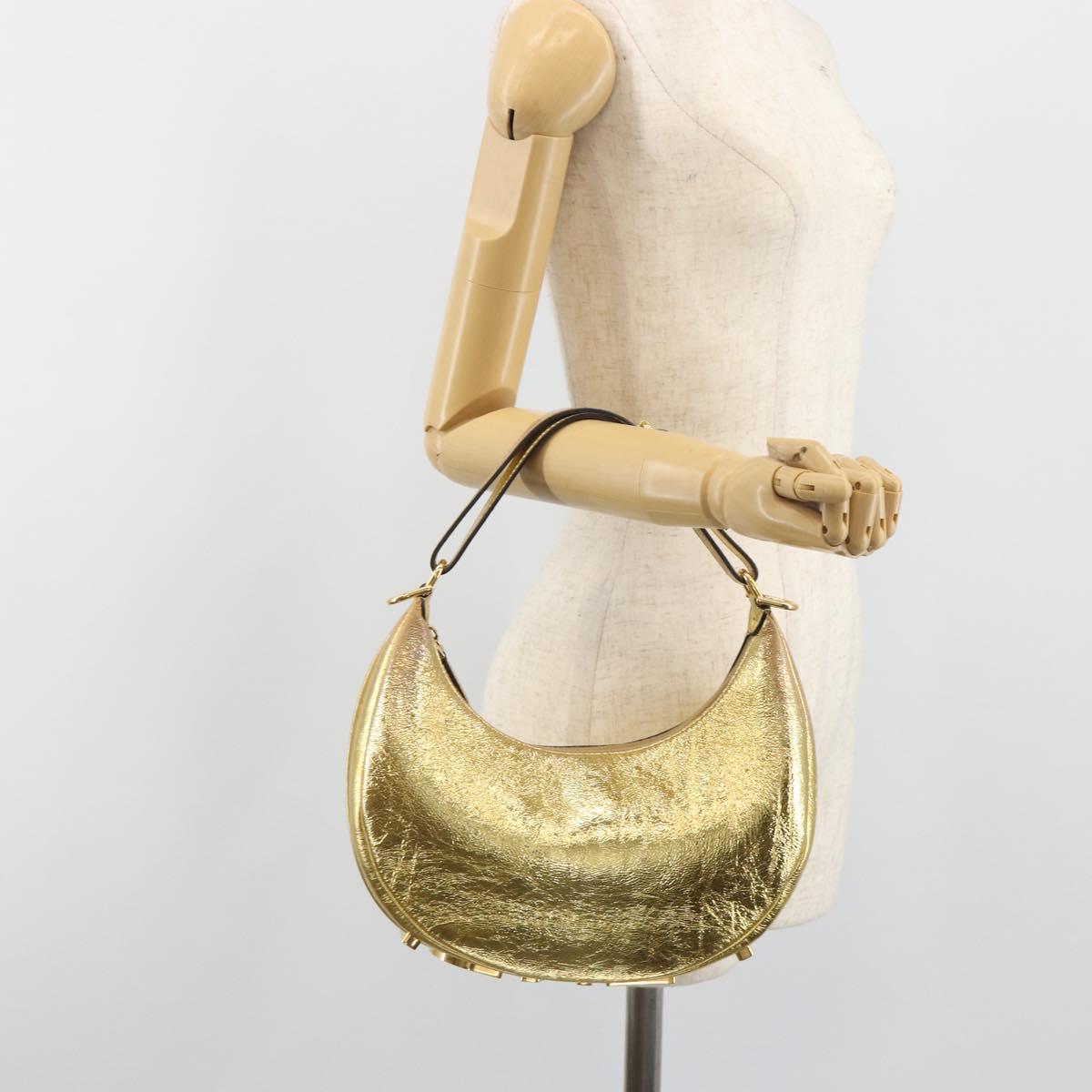 FENDI Shoulder Bag Leather Gold Auth 194668SAV