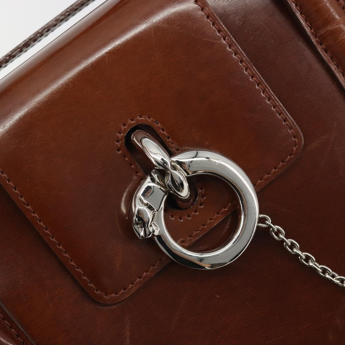 CARTIER PANTHERE Hand Bag Patent leather Brown Silver Auth 194669