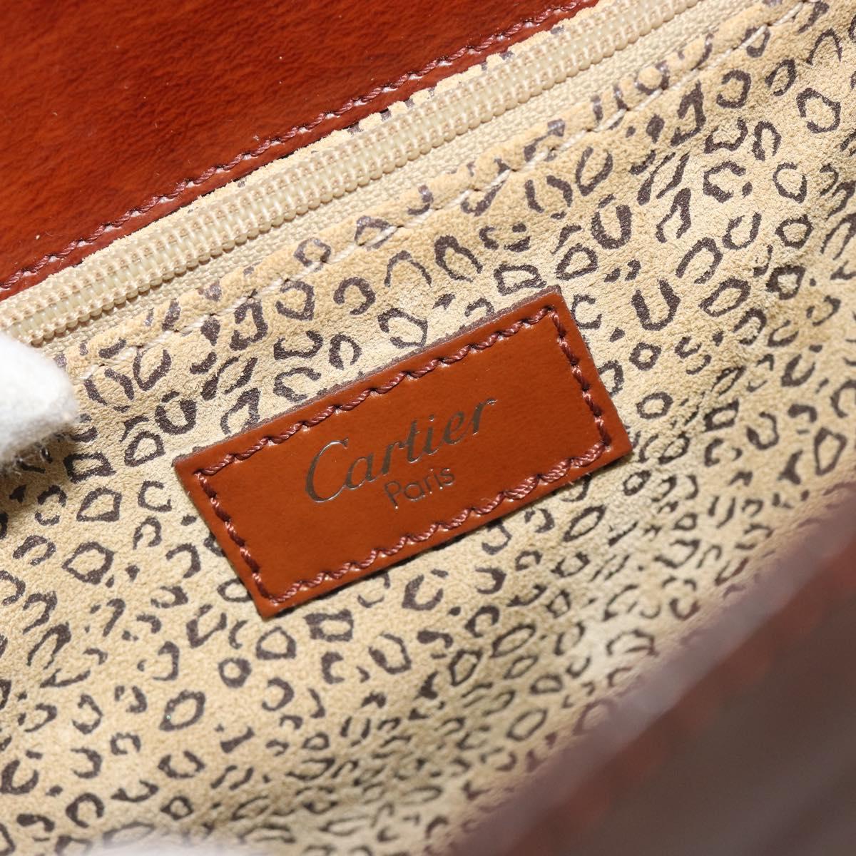 CARTIER PANTHERE Hand Bag Patent leather Brown Silver Auth 194669