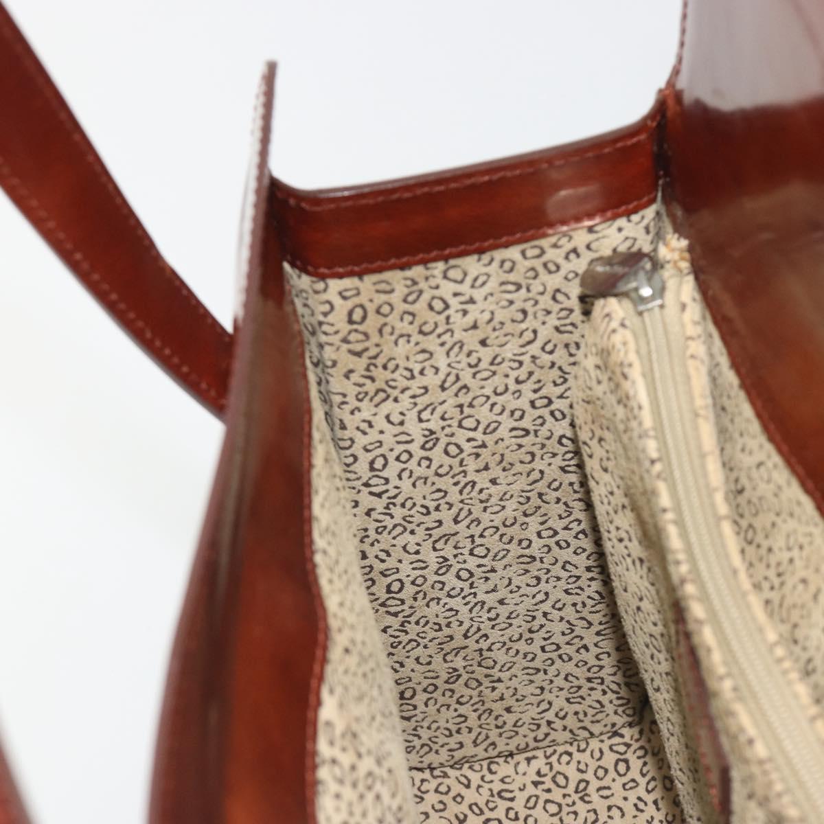 CARTIER PANTHERE Hand Bag Patent leather Brown Silver Auth 194669