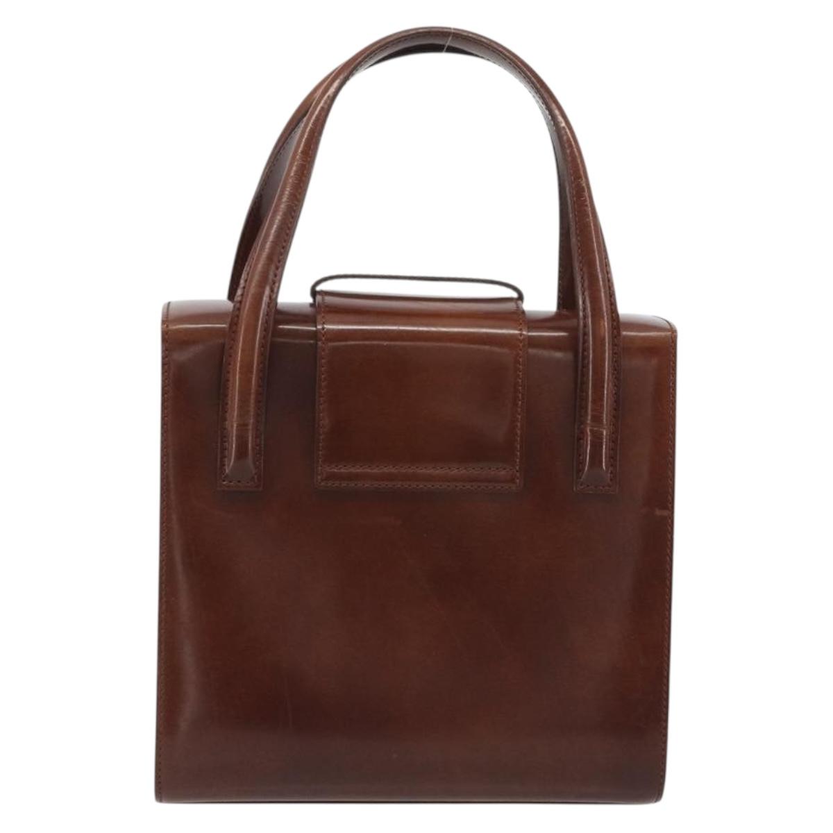 CARTIER PANTHERE Hand Bag Patent leather Brown Silver Auth 194669