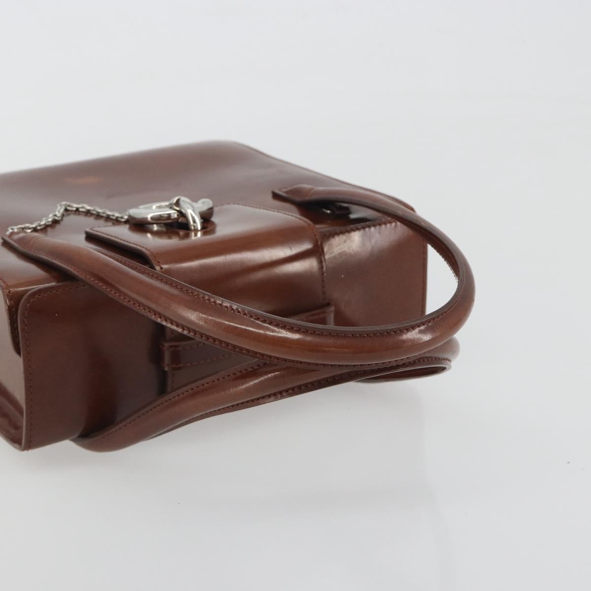 CARTIER PANTHERE Hand Bag Patent leather Brown Silver Auth 194669