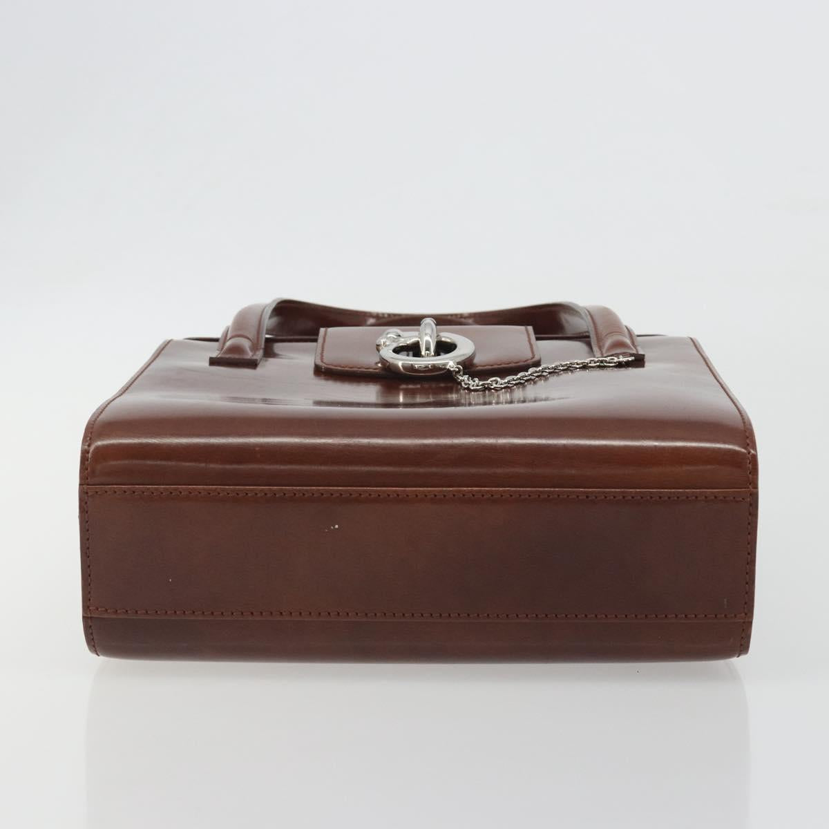 CARTIER PANTHERE Hand Bag Patent leather Brown Silver Auth 194669