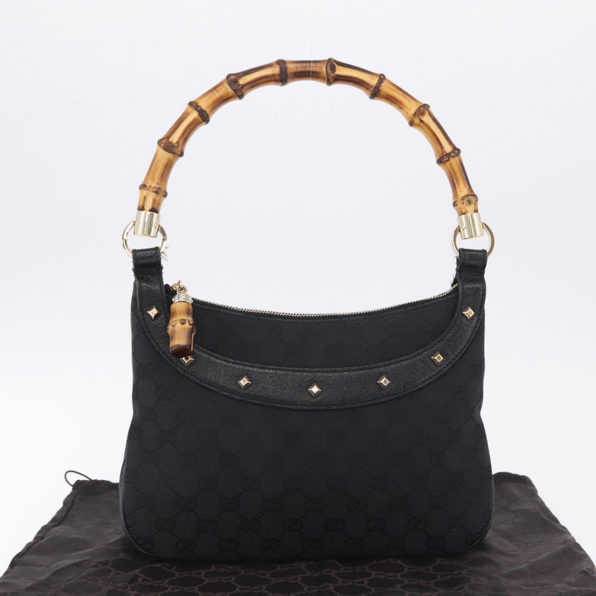 GUCCI Bamboo Shoulder Bag Leather Black Gold 137378 Auth 194670V