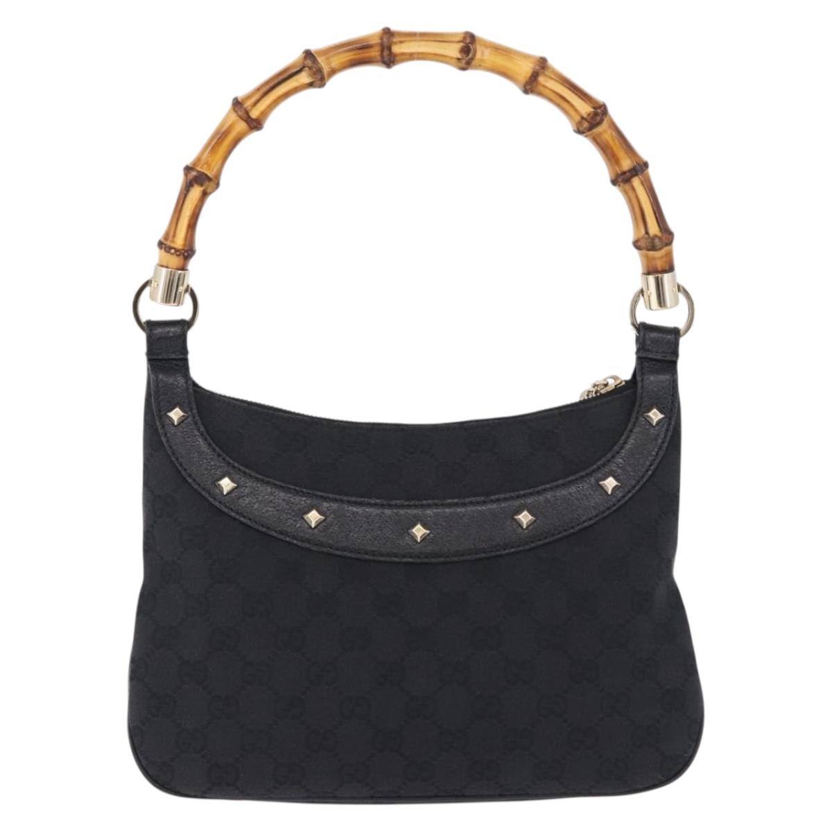 GUCCI Bamboo Shoulder Bag Leather Black Gold 137378 Auth 194670V