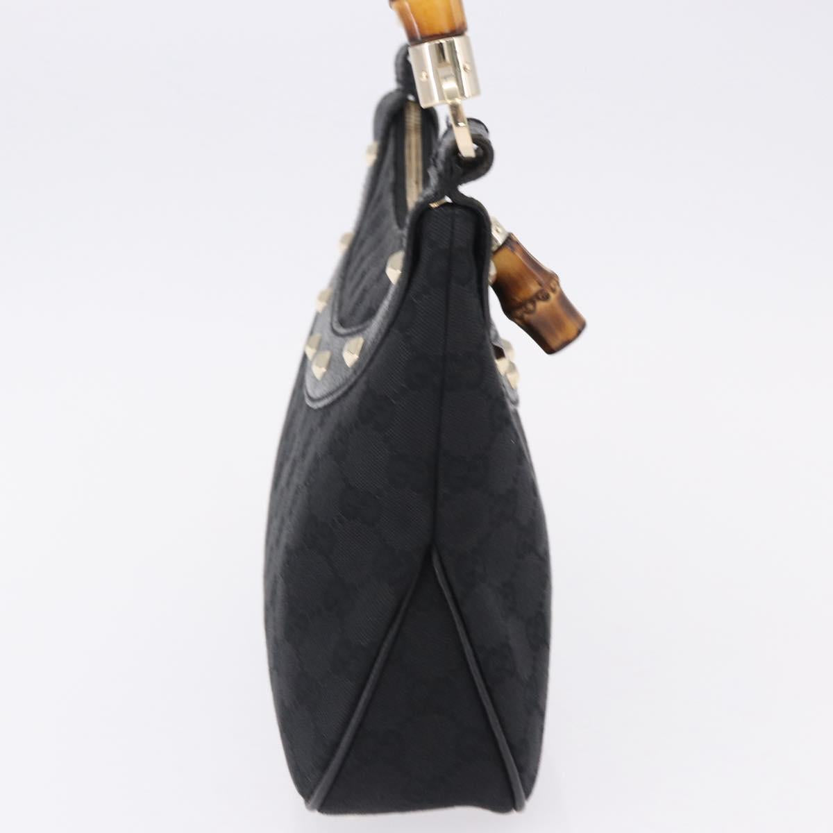 GUCCI Bamboo Shoulder Bag Leather Black Gold 137378 Auth 194670V