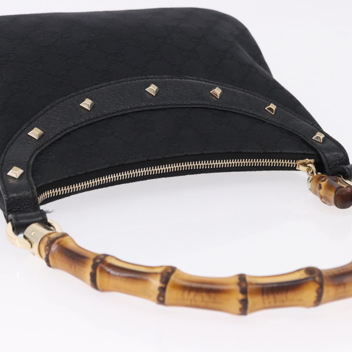GUCCI Bamboo Shoulder Bag Leather Black Gold 137378 Auth 194670V