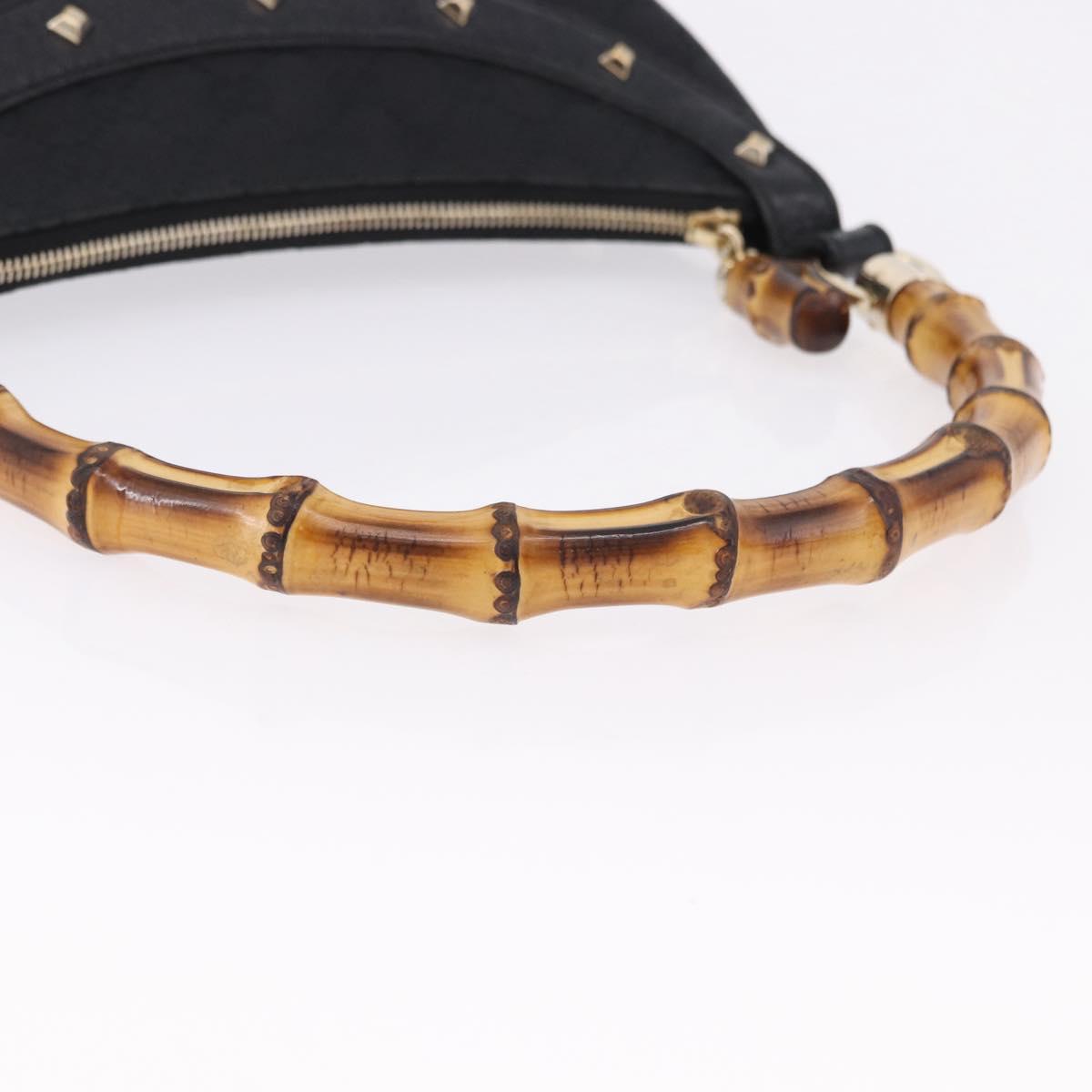 GUCCI Bamboo Shoulder Bag Leather Black Gold 137378 Auth 194670V