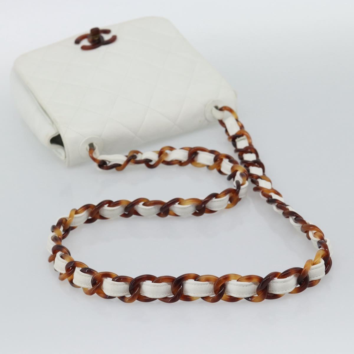 CHANEL Matelasse Chain Shoulder Bag Lamb Skin White CC Auth 194671V